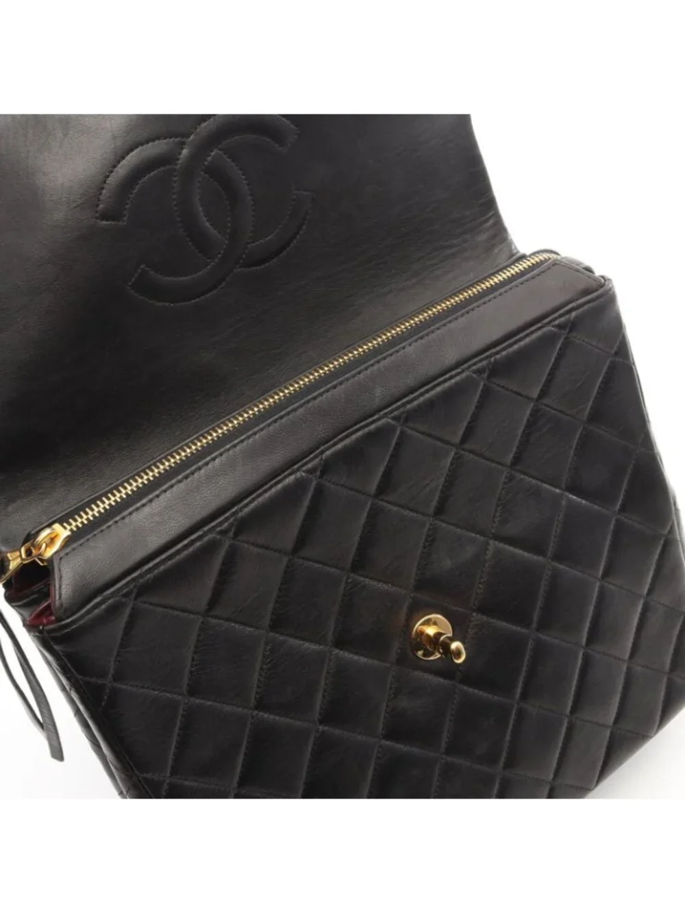 Chanel Backpack Quilted Square Chain Black Lambskin